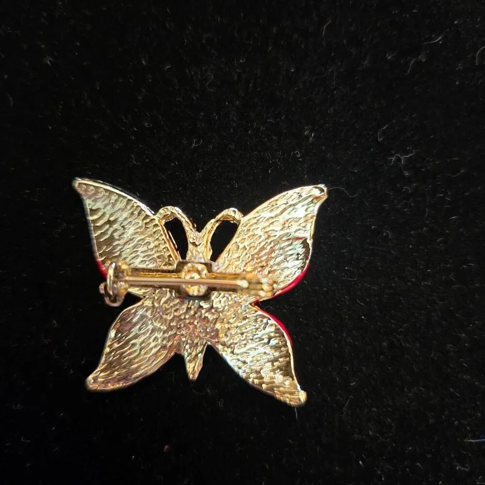 Vintage Red and Gold Butterly Brooch Pin